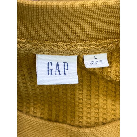 GAP Mustard Waffle Knit Oversized Crewneck Sweatshirt Top Size L - Picture 2 of 7